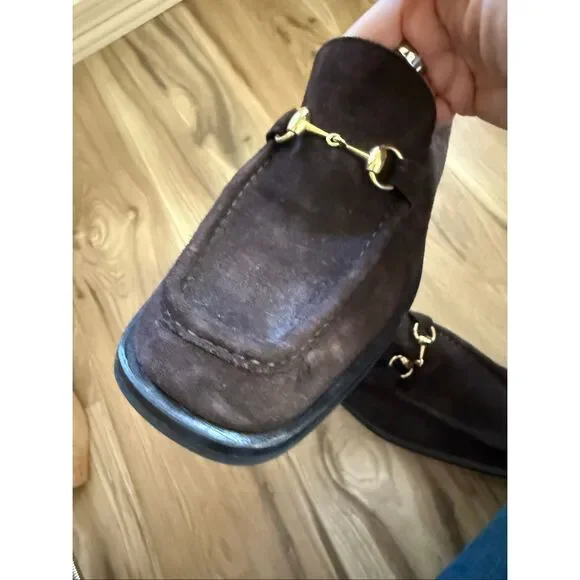 Gucci Mens Dark Brown Chocolate Suede Gold Horse-bit Buckle Loafers Size 10 - Picture 3 of 14